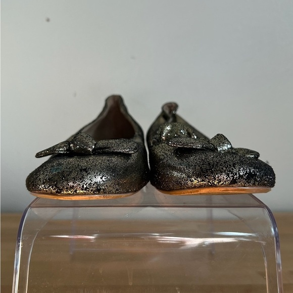 Ava & Aiden Double Bow Strap Sparkle Glitter Metallic Bronze Gold Ballet Flat - Picture 4 of 11